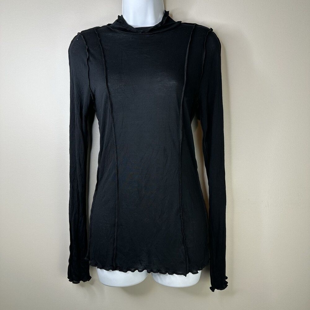 Aritzia Wilfred Free Top Women Large Black Sheer Mock Neck Goth Witchy Edgy